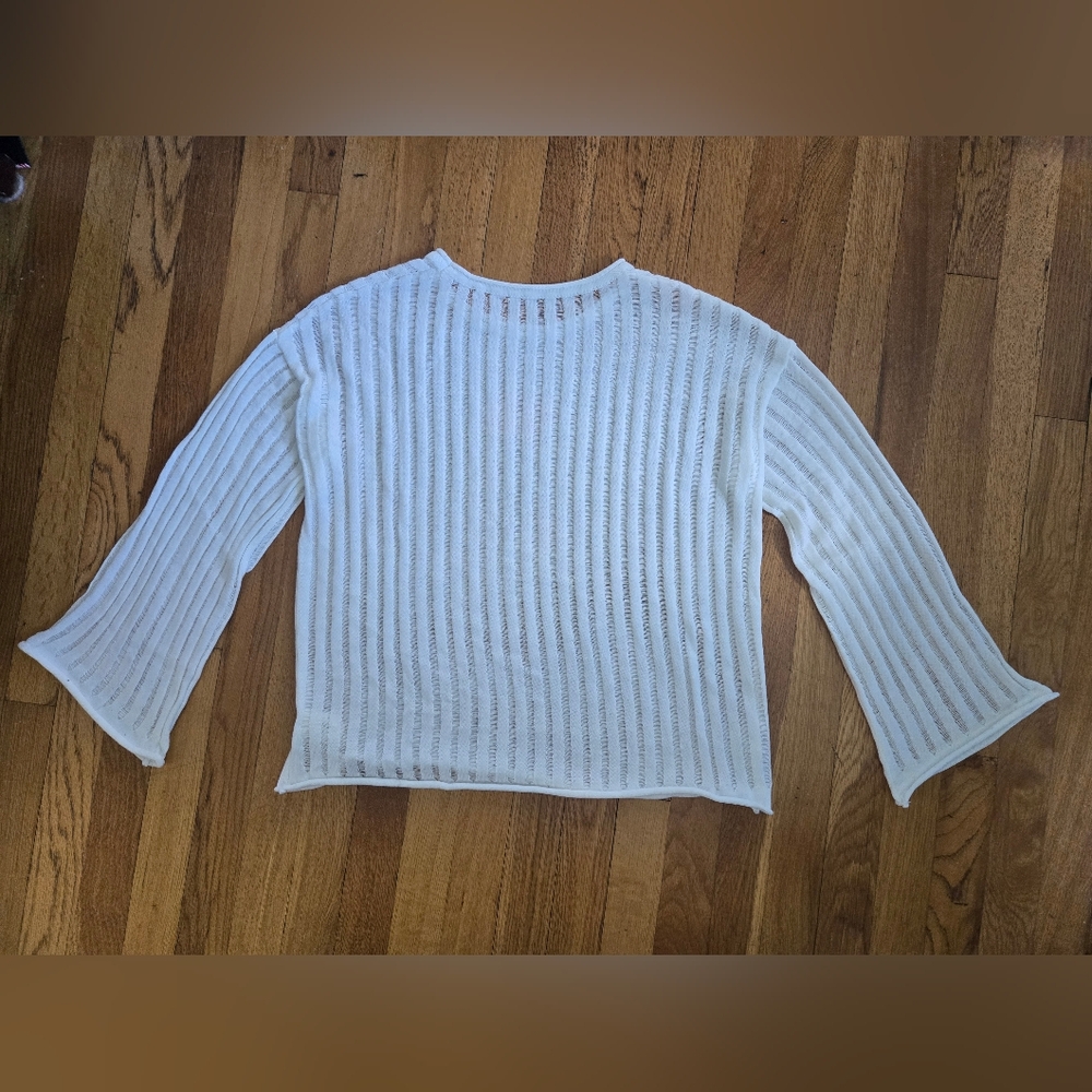 Commense Sheer White Ribbed Sweater Top Small - Picture 2 of 8